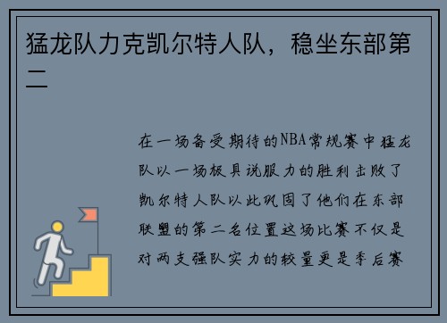 猛龙队力克凯尔特人队，稳坐东部第二